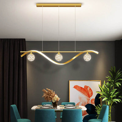 Modern Creative Curve Long Striped Glass Ball LED Chandelier