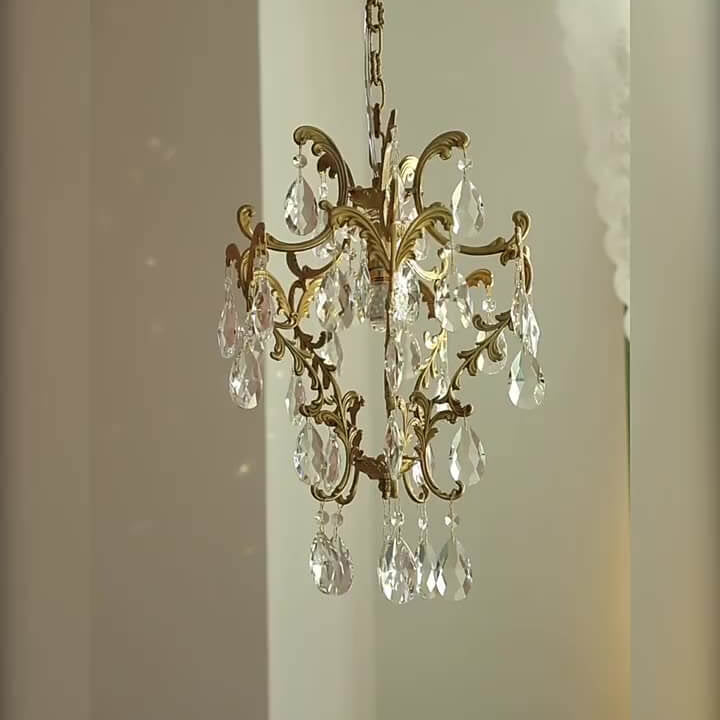 Lámpara colgante elegante de 1 luz de cristal de latón vintage francés 