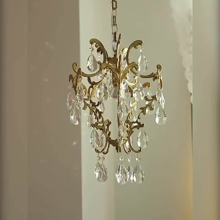 French Vintage Brass Crystal Elegant 1-Light Pendant Light