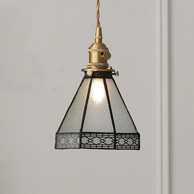 Vintage Mediterranean Glass Shade Brass 1-Light Pendant Light