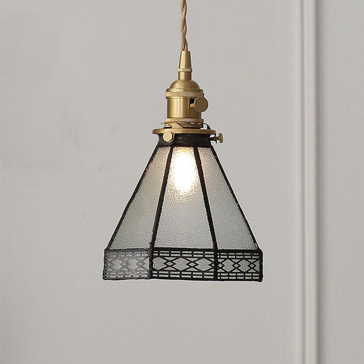 Vintage Mediterranean Glass Shade Brass 1-Light Pendant Light