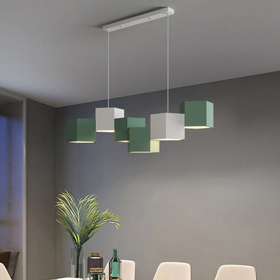 Modern Creative Square Geometric Iron LED Macaron Chandelier