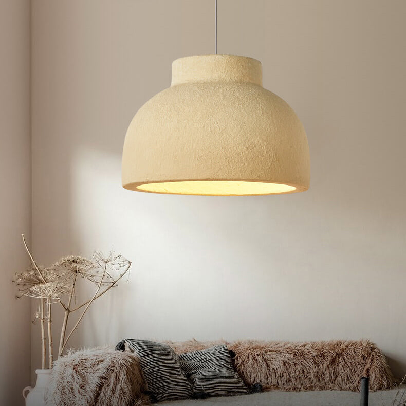 Minimalist Handmade Earthy Yellow Bowl-shaped 1-Light Pendant Light