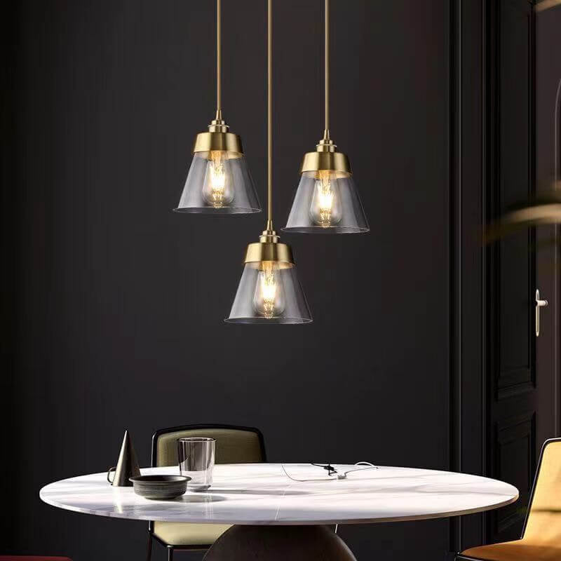 Industrial Brass Glass Bell Shape 1-Light Pendant Light