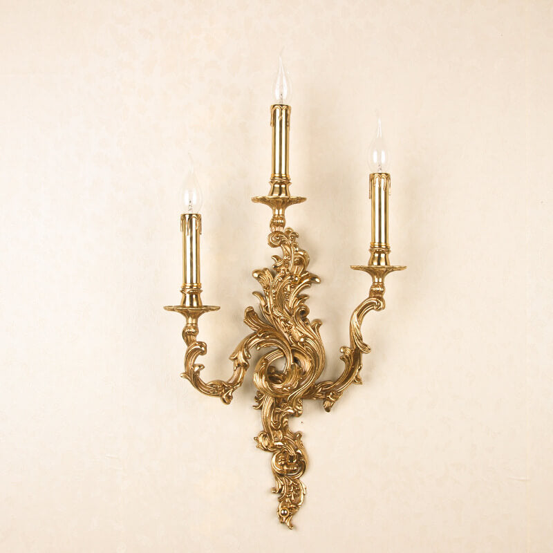 French Vintage Brass Candle 2/3 Light Wall Sconce Lamp