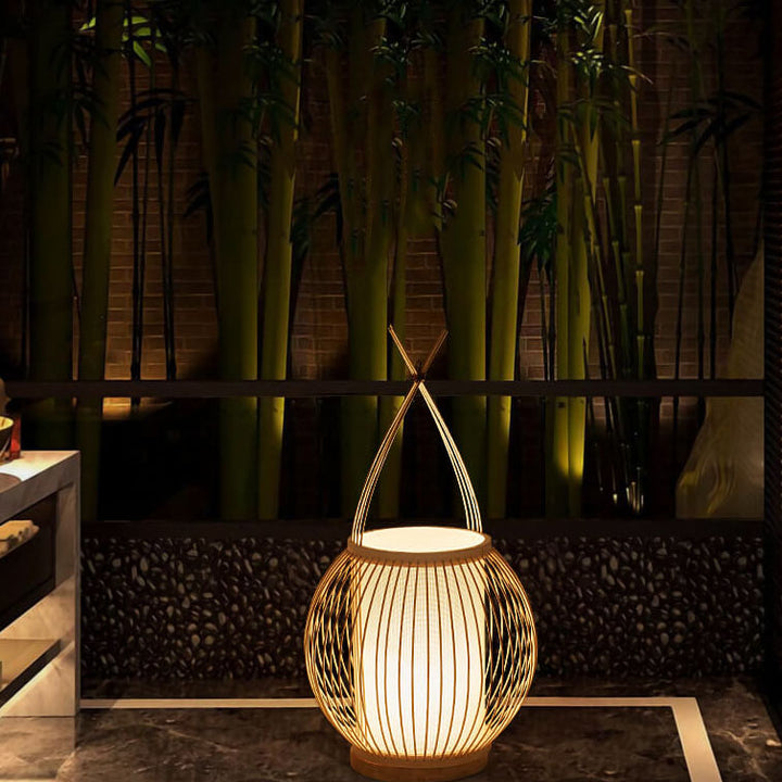 Lampe de Table à 1 Lumière en Tissage de Bambou Moderne 