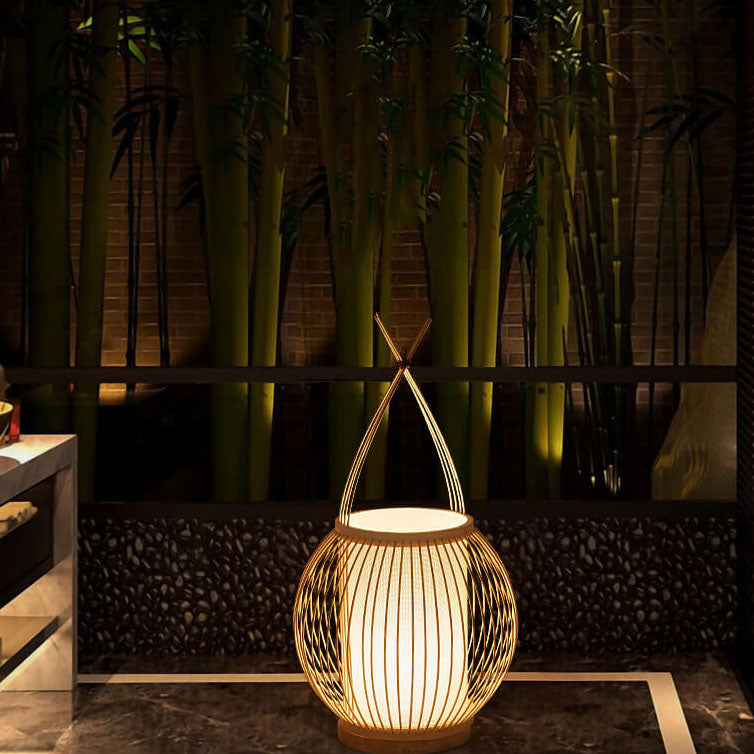 Modern Bamboo Weaving Globe 1-Light Table Lamp