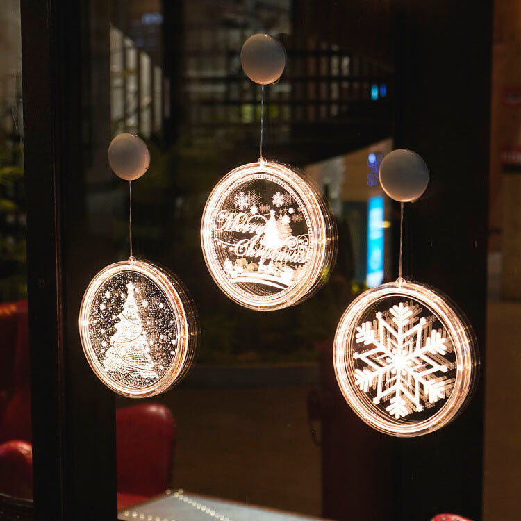 Décoration acrylique LED de Noël avec ventouse ronde 