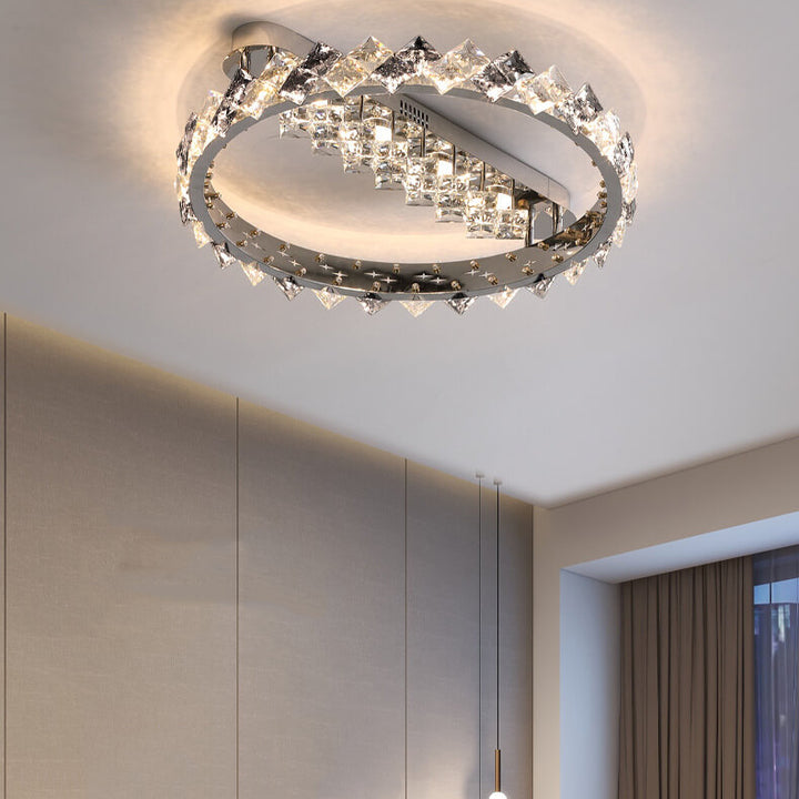 Moderne Luxus Kristall Kreis LED Semi-Flush Mount Deckenleuchte 
