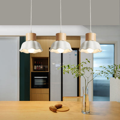 Nordic Solid Wood White Dome Shade 3-Light Chandelier