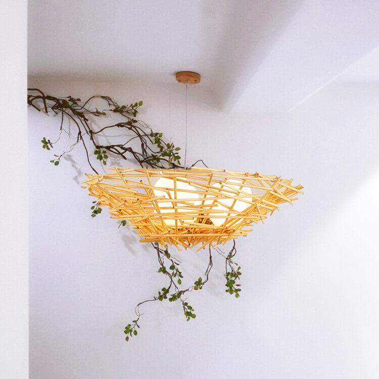 Rattan Weaving Bird Nest Shaped 3-Light Chandelier