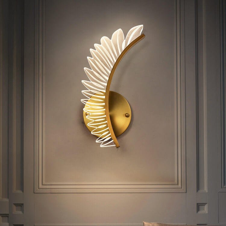 Moderne Acryl Feder Gold Kupfer LED Wandleuchte 