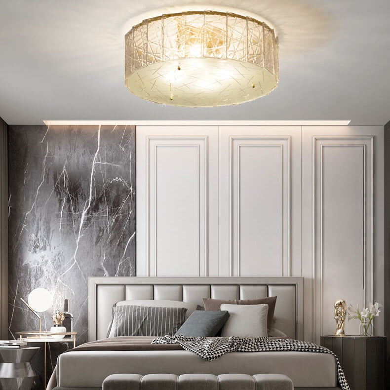 Modern Snowflake Glass Round Brass 4-Light Flush Mount Ceiling Light