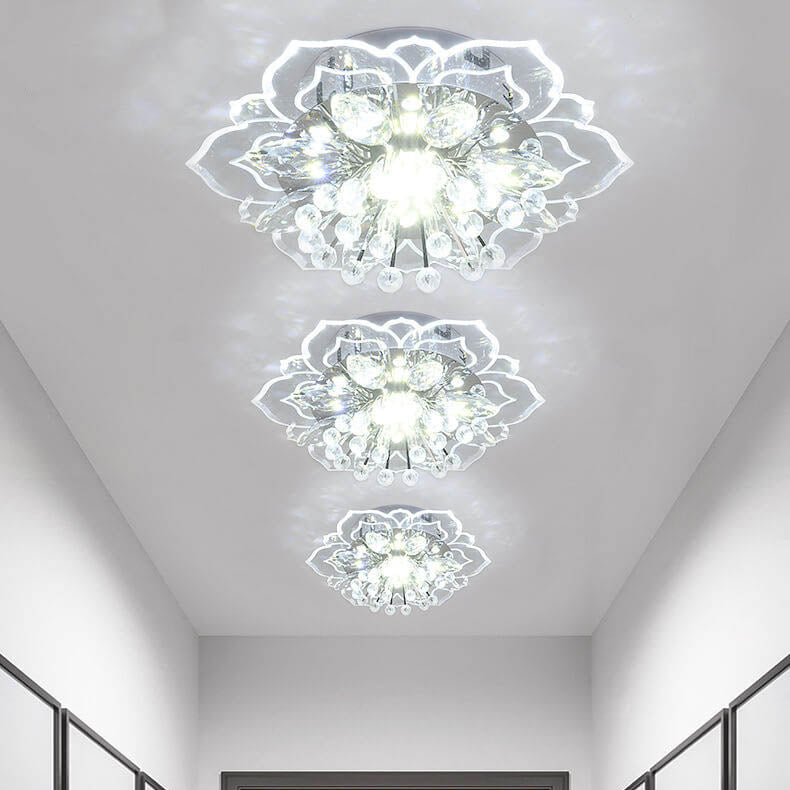 Modern Crystal Flower Shape LED Flush Mount Ceiling Light