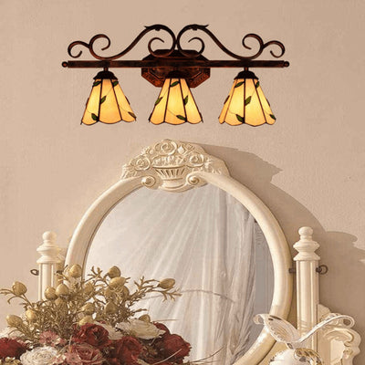 Applique murale en verre teinté à motif feuille Tiffany européenne à 3 lumières 