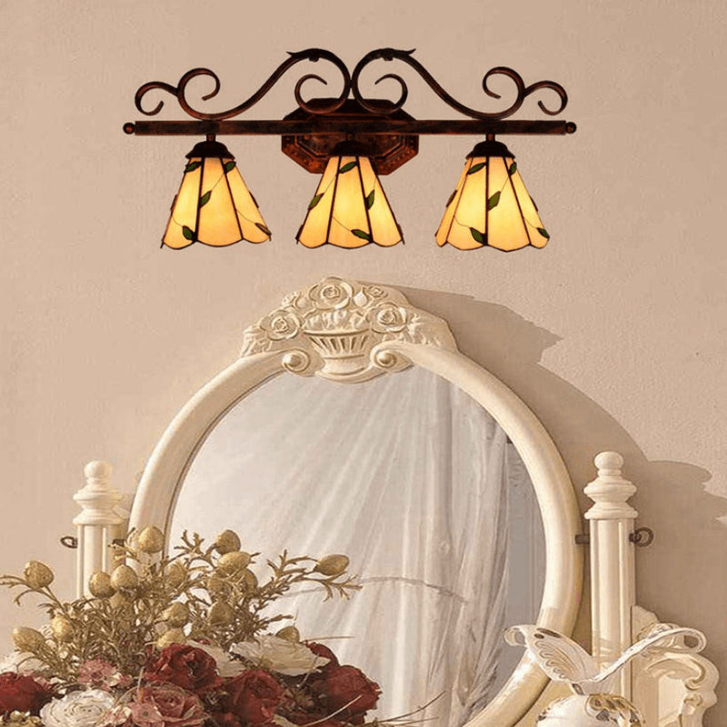 Europäische Tiffany-Blatt-Buntglas-3-Licht-Wandleuchte 