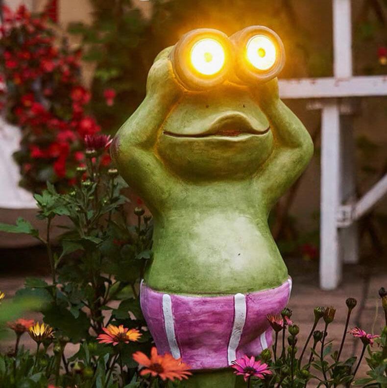 Garden Statue Solar Frog Resin Outdoor Waterproof Decorative Night Light