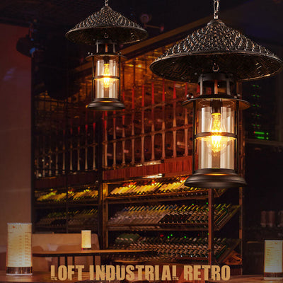 Vintage Industrial Bucket Hat Lantern 1-Light Pendant Light