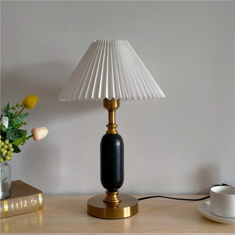 Retro Pleated Shade Column Base 1-Light Table Lamp