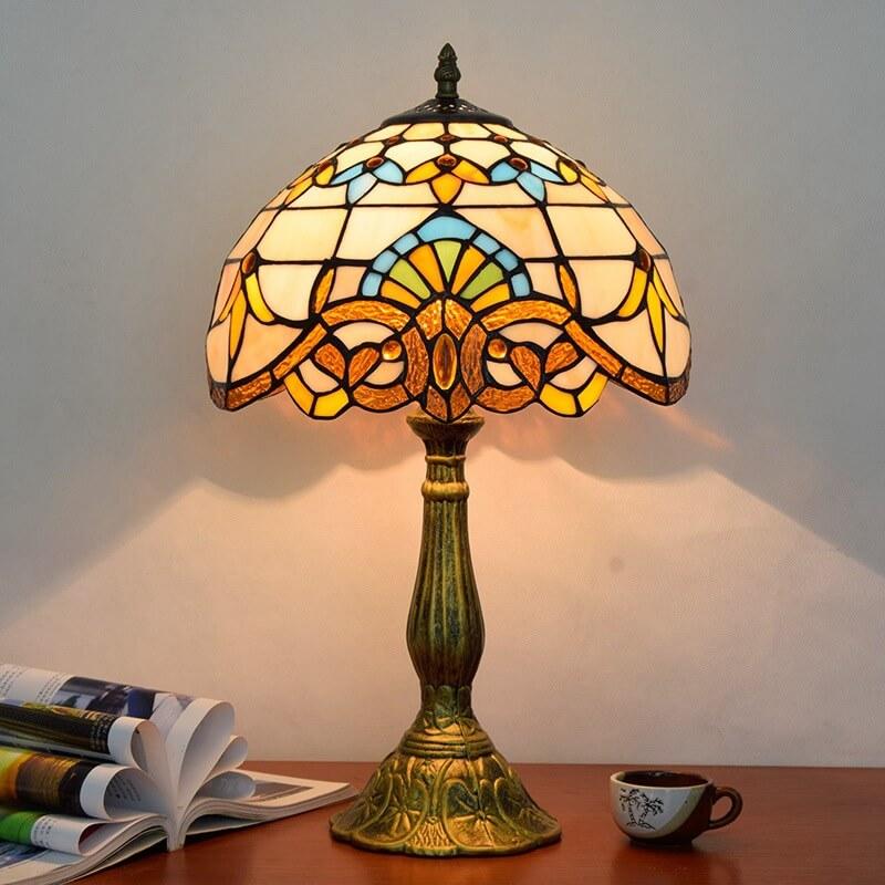 Tiffany Vintage Stained Glass Baroque 1-Light Table Lamp