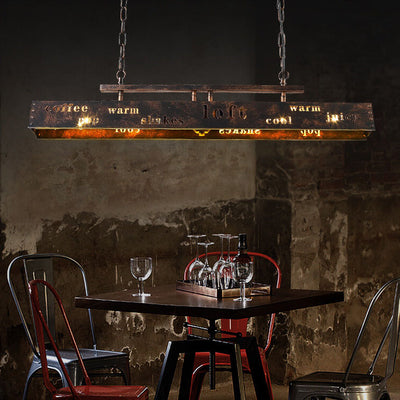 Industrieller, rechteckiger Kronleuchter aus Eisen im Vintage-Stil mit 2 Leuchten 