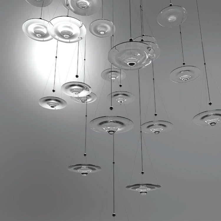 Minimalistische Halo-Klarglas-LED-Pendelleuchte mit rundem Tropfen 