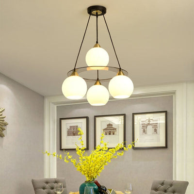 Modern Minimalist Glass Ball Ring 4-Light Chandelier