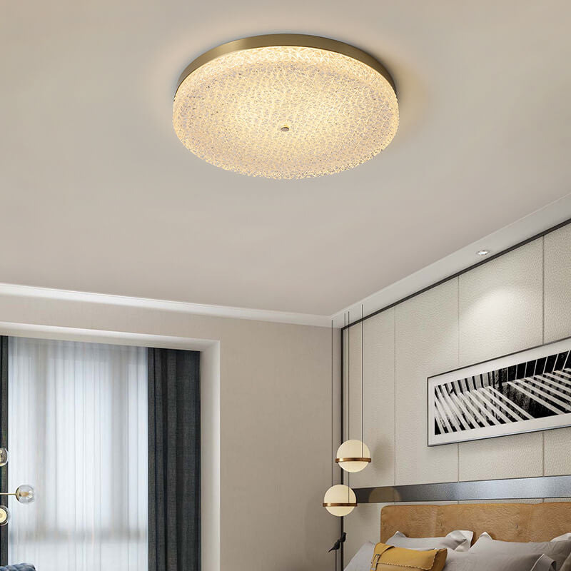 Modern Glass Brass Round LED Flush Mount Ceiling Light