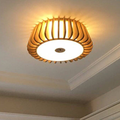 Contemporary Nordic Solid Wood Round Shape 3/4/5 Light Ceiling Light For Living Room