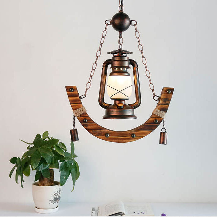 Lámpara de Caballo de Tejido de Bambú Vintage 1-Luz Lámpara Colgante de Queroseno 