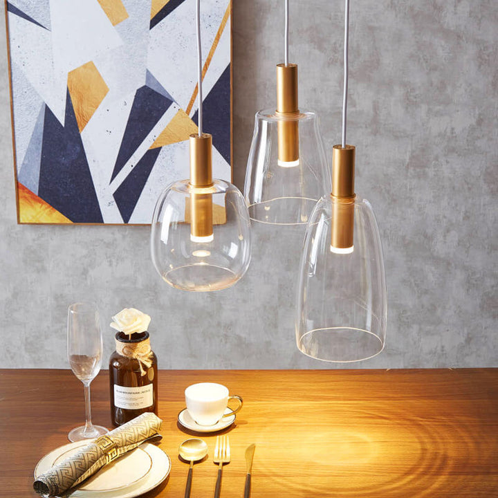 Luminaire suspendu minimaliste à DEL à 1 ampoule en verre transparent 