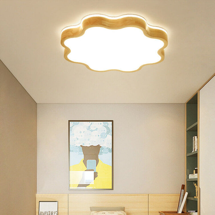 Luz de techo LED montada al ras de madera con forma de flor nórdica 