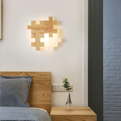 Nordic Wood Puzzles 1-Light LED Wall Sconce Lamp