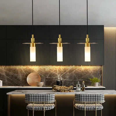 Modern Copper Glass Cylinder 1-Light Pendant Light