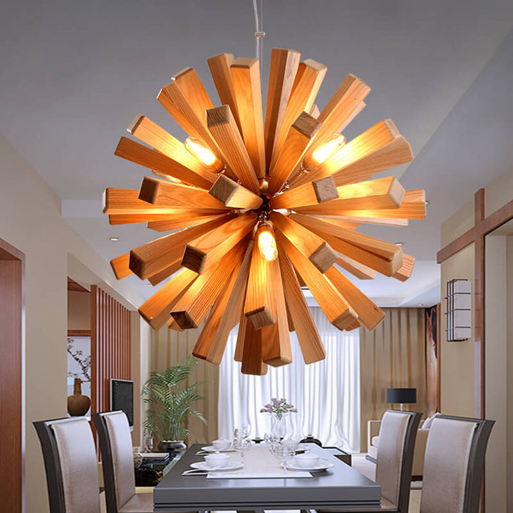 Creative Dandelion Sphere Wooden 10-Light LED Chandelier