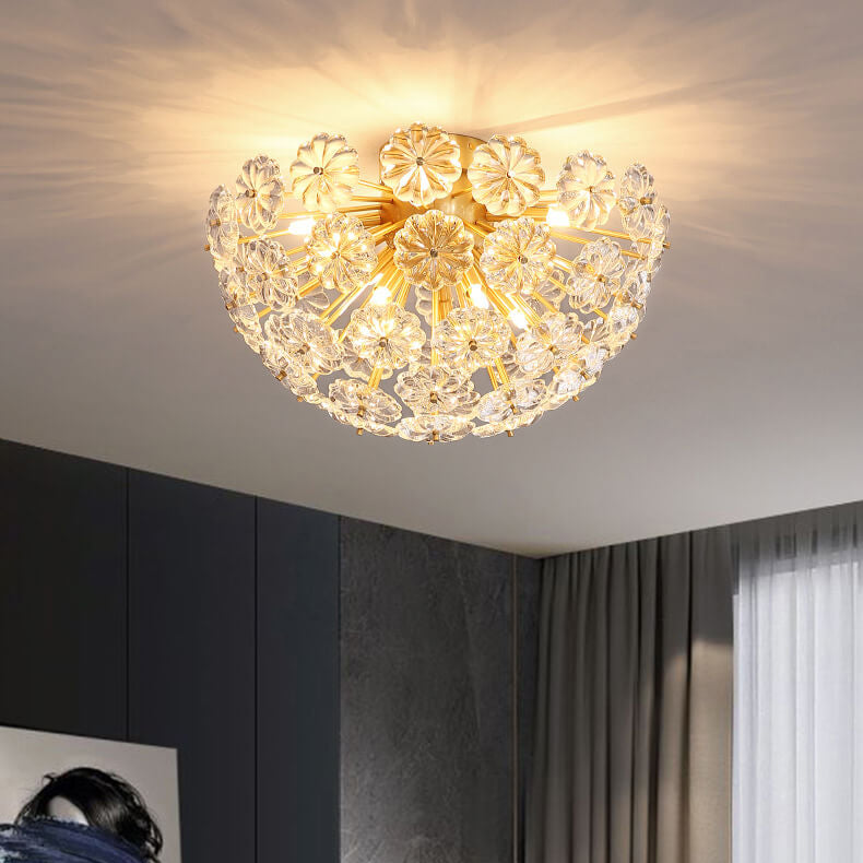 Modern Luxury Petal Crystal Full Brass Semi-Flush Mount Ceiling Light