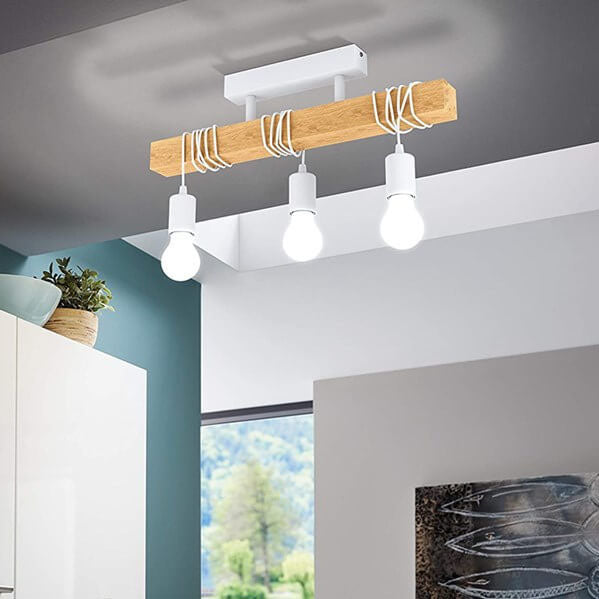 Industrial Vintage Wooden Linear 3-Light Semi-Flush Mount Ceiling Light