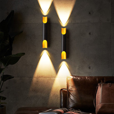 Modern Cylindrical Aluminum Black Gold 2-Light Wall Sconce Lamp