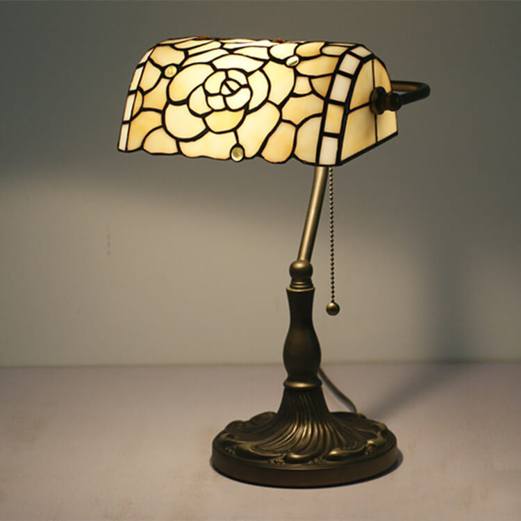 Vintage Tiffany Baroque Stained Glass 1-Light Zipper Switch Table Lamp