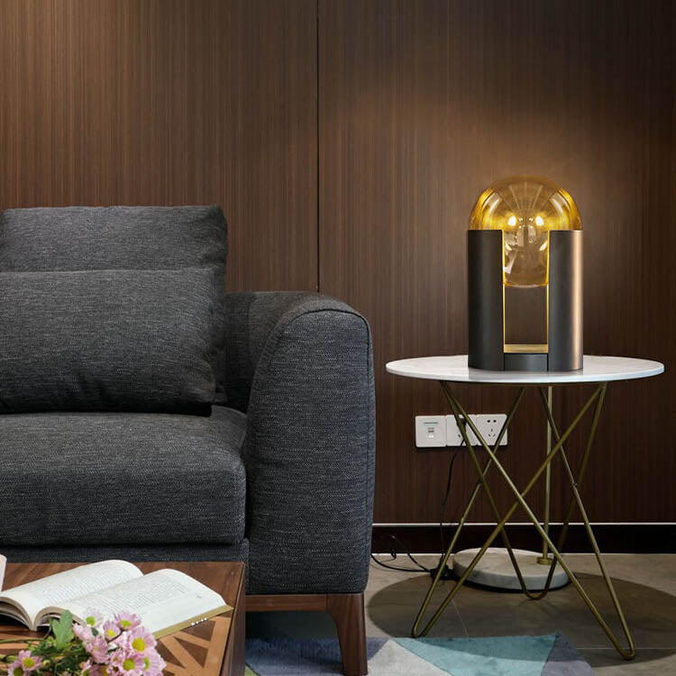 Nordic Cognac Glass Ball Column Base 2-Light Table Lamp