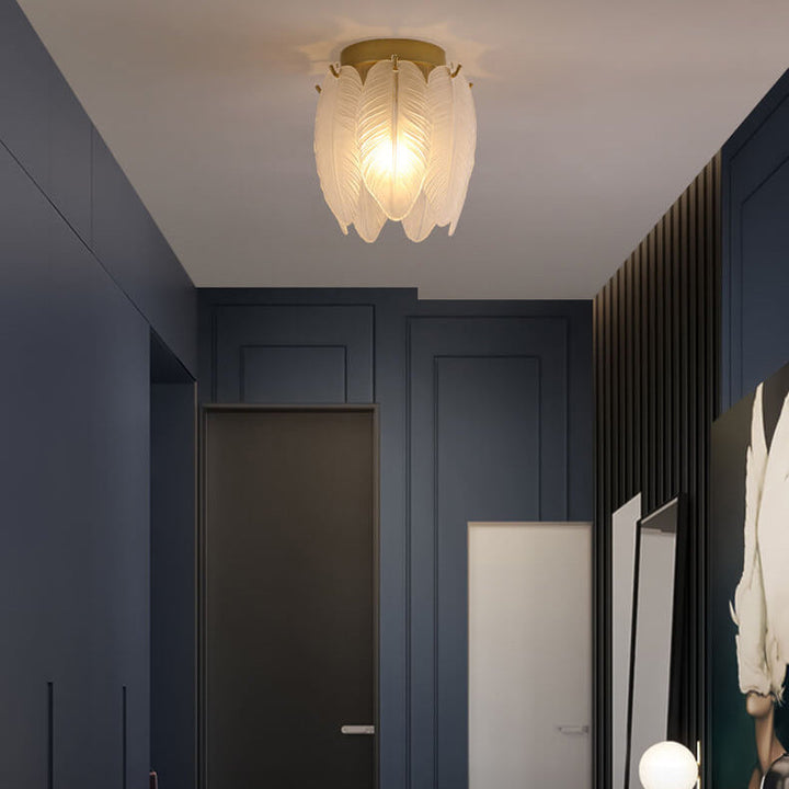 Leichte Luxus Kreative Feder Glas 1-Licht Semi-Flush Deckenleuchte 