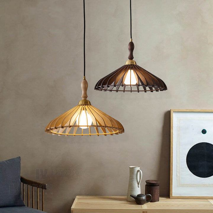 Vintage Holzschirm 1-Licht Pendelleuchte 