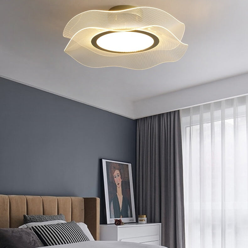 Lustre Plafonnier Semi-Encastré LED Feuille de Lotus Ronde en Acrylique de Luxe Créatif 