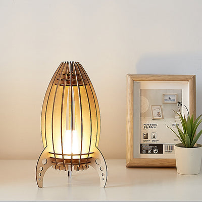 Creative Wood Carving Rocket 1-Light Night Light Table Lamp