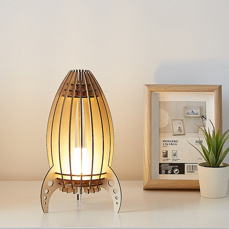 Lampe de table veilleuse à 1 lumière fusée en sculpture sur bois créative 