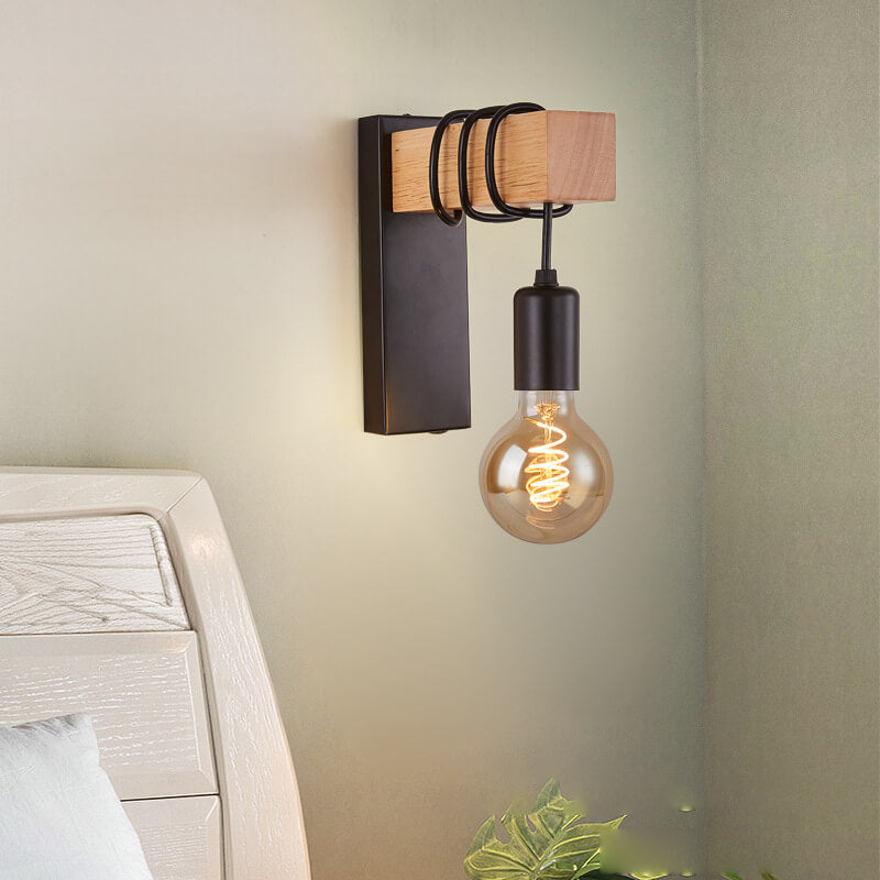 Applique Murale Industrielle Vintage en Bois avec Bras et 1 Lumière 