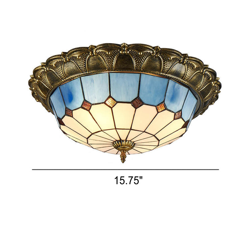 Tiffany Mediterranean Stained Glass Round LED Flush Mount Ceiling Light