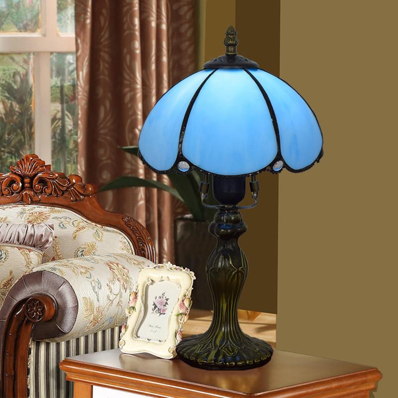European Minimalist Tiffany Blue Glass 1-Light Table Lamp