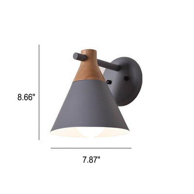 Nordic Solid Wood Macaron Cone Shade 1-Light  Wall Sconce Lamp