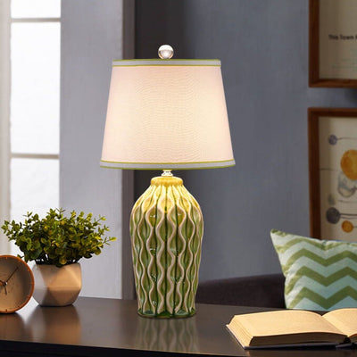 Modern Simple Fabric Ice Cracked Ceramics 1-Light Table Lamp